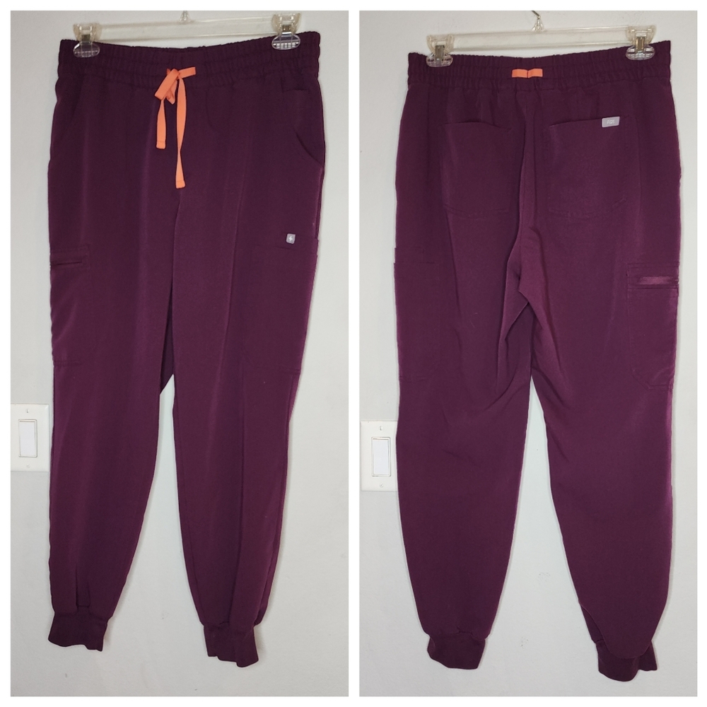 Figs Women's Jogger Pants in Plum with Orange Drawstring